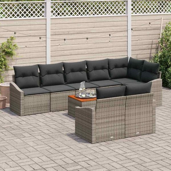vidaXL Gartensofa-set mit Kissen 9 pcs Grau Poly-Rattan