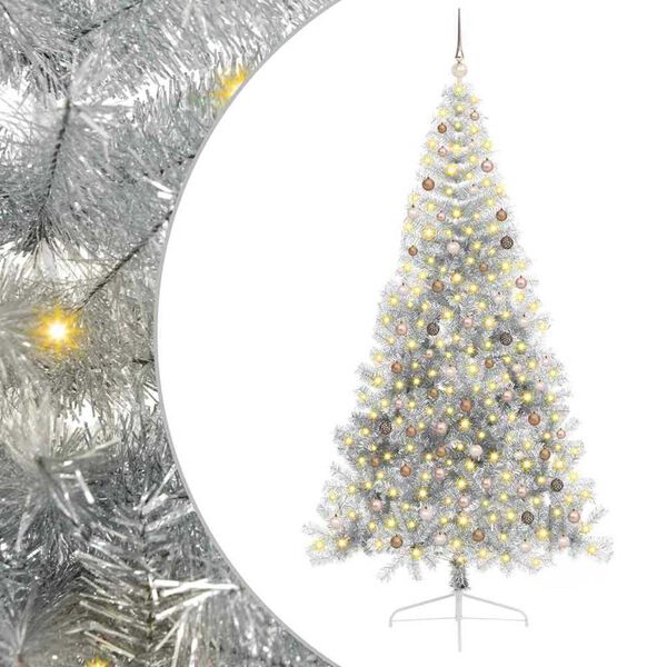 vidaXL K&uuml;nstlicher vorbeleuchteter Weihnachtsbaum Silber 240 cm PET