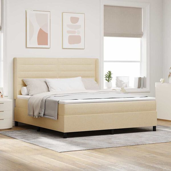 vidaXL LED Boxspringbett mit Matratze Creme 180 x 200 cm Stoff