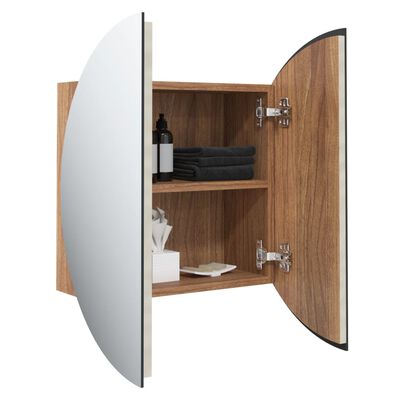 vidaXL Badezimmerschrank mit Rundem Spiegel & LED Eichen-Optik