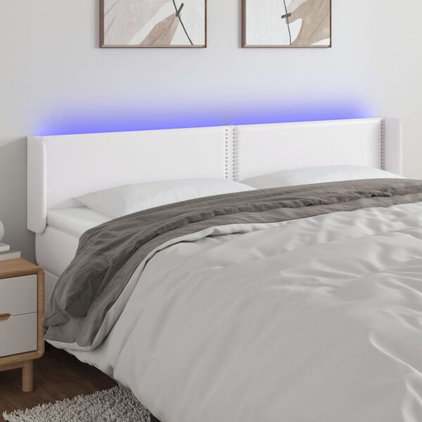 vidaXL LED Kopfteil Wei&szlig; 203x16x78/88 cm Kunstleder