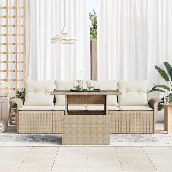 vidaXL Gartensofa-set mit Kissen mit Speicher 5 pcs Beige Poly Rattan