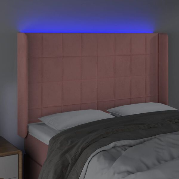 vidaXL LED Kopfteil Rosa 147x16x118/128 cm Samt