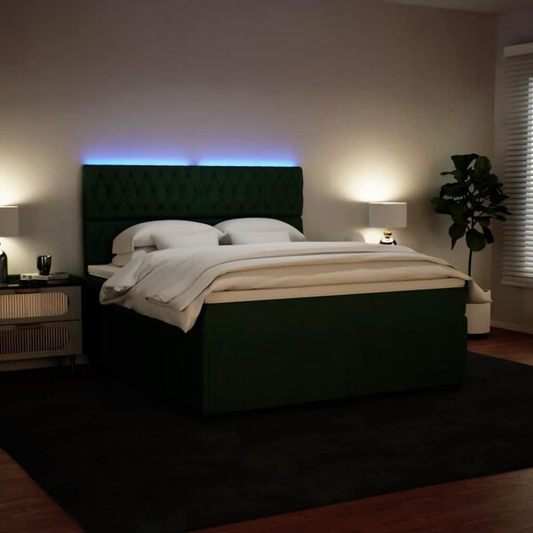 vidaXL Boxspringbett mit Matratze Dunkelgr&uuml;n 180x200 cm Samt