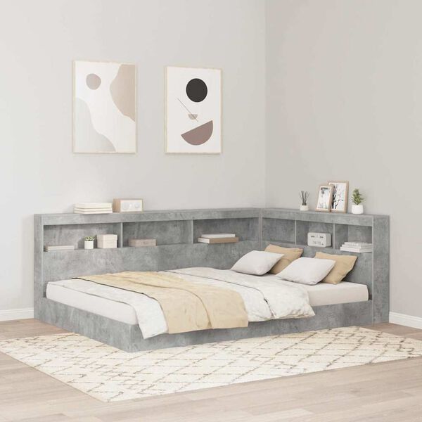vidaXL Aufbewahrungskopfteil mit Regal Beton Grau 135 cm Holzwerkstoff