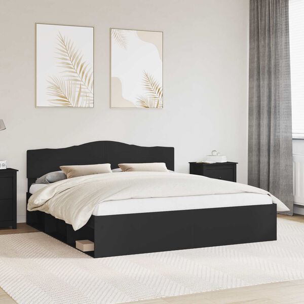 vidaXL Bettrahmen Schwarz 180 x 200 cm Massives Kiefernholz