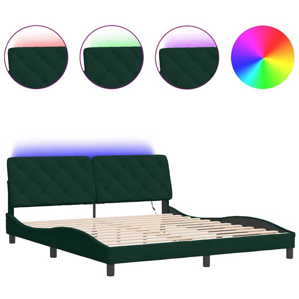 vidaXL Bettgestell mit LED ohne Matratze Dunkelgr&uuml;n 180x200 cm Samt