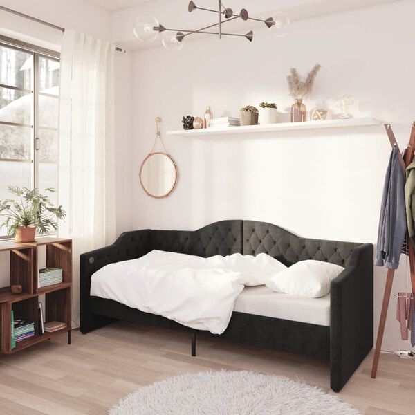 vidaXL Tagesbett mit Matratze USB Schwarz Stoff 90x200 cm