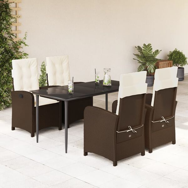 vidaXL 5-tlg. Garten-Essgruppe mit Kissen Braun Poly Rattan