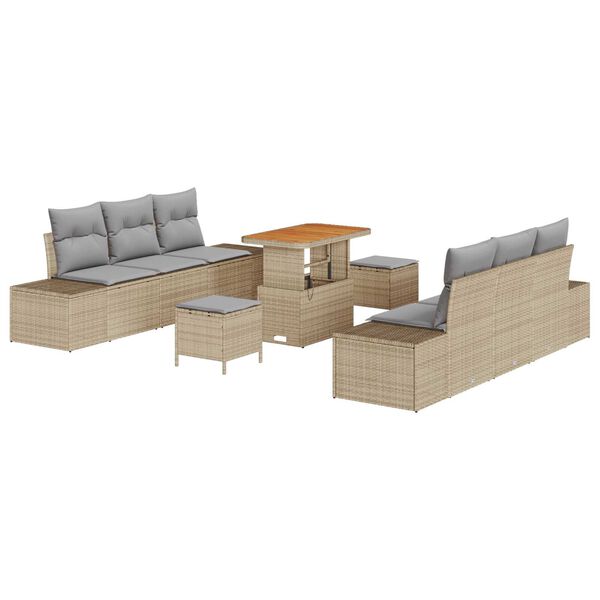 vidaXL Garten-Sofa-Set mit Kissen 9 pcs Beige Poly Rattan