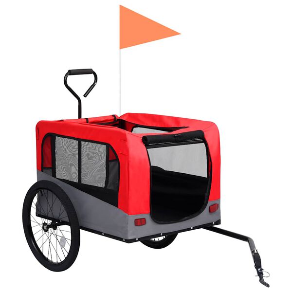 vidaXL 2-in-1 Fahrradanhänger für Hunde und Buggy Rot und Grau