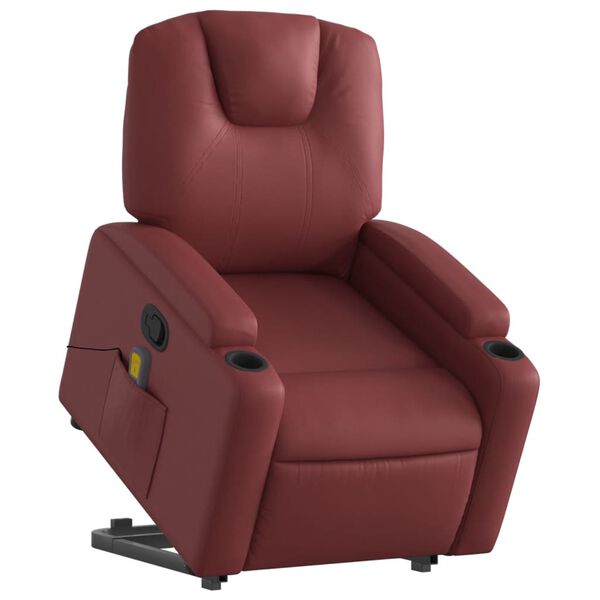 vidaXL Massagesessel mit Aufstehhilfe Weinrot Kunstleder
