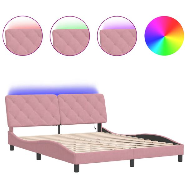 vidaXL Bettgestell mit LED ohne Matratze Rosa 160x200 cm Samt