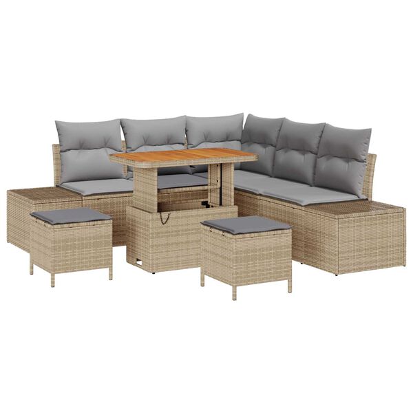 vidaXL Garten-Sofa-Set mit Kissen 8 pcs Beige Poly Rattan