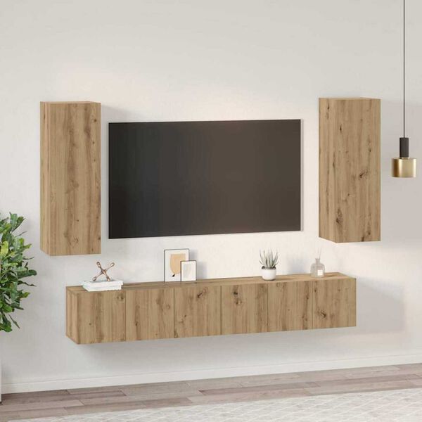 vidaXL TV-Schrankset Wandmontiert 5 pcs Artisan-Eiche Holzwerkstoff
