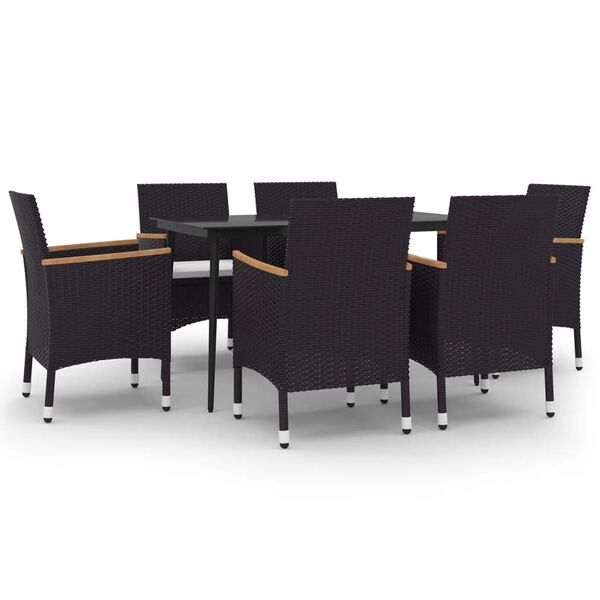 vidaXL 7-tlg. Garten-Essgruppe mit Auflagen Poly Rattan und Glas