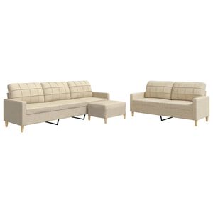 vidaXL 3-tlg. Sofagarnitur mit Fu&szlig;hocker Creme Stoff