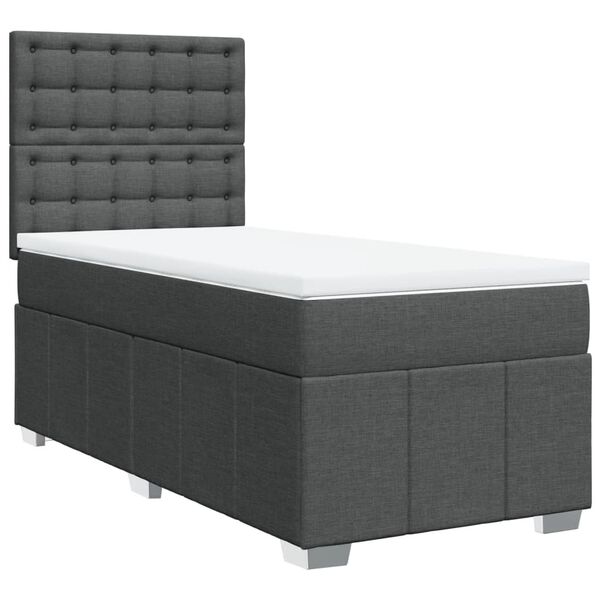 vidaXL Boxspringbett mit Matratze Dunkelgrau 90x200 cm Stoff