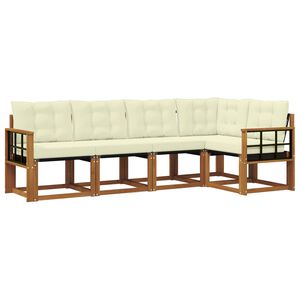 vidaXL Outdoor-Sofagarnitur mit Kissen 5 pcs Natur und Creme