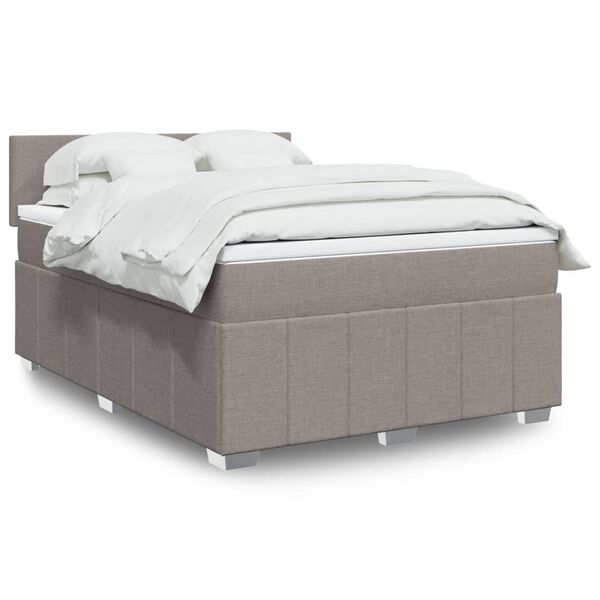 vidaXL Boxspringbett mit Matratze Taupe 140x200 cm Stoff