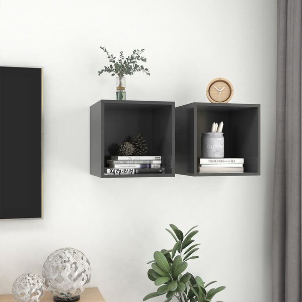 vidaXL Wandschr&auml;nke 2 Stk. Grau 37x37x37 cm Holzwerkstoff