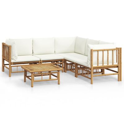 vidaXL 6-tlg. Garten-Lounge-Set mit Cremeweißen Kissen Bambus