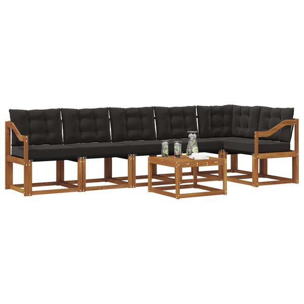 vidaXL Outdoor-Sofagarnitur mit Kissen 7 pcs Nat&uuml;rlich und Schwarz