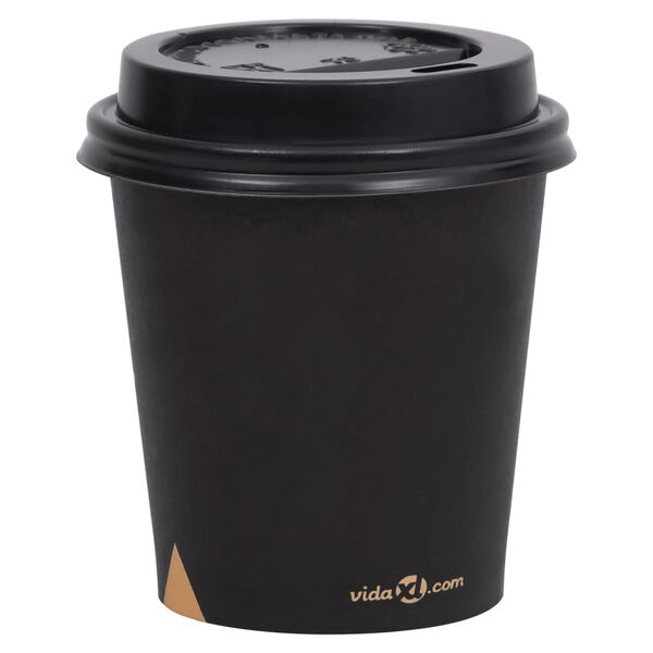 vidaXL Pappbecher mit Deckel 200 ml 1000 Stk. Schwarz