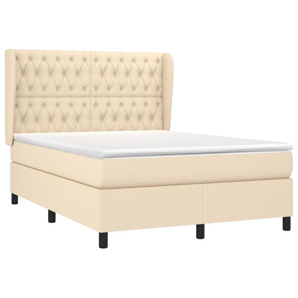 vidaXL Boxspringbett mit Matratze Creme 140x200 cm Stoff