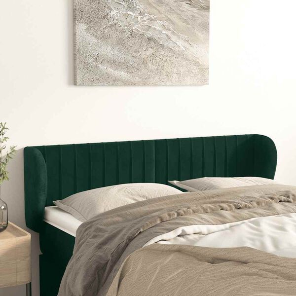 vidaXL Kopfteil mit Ohren Dunkelgr&uuml;n 147x23x78/88 cm Samt