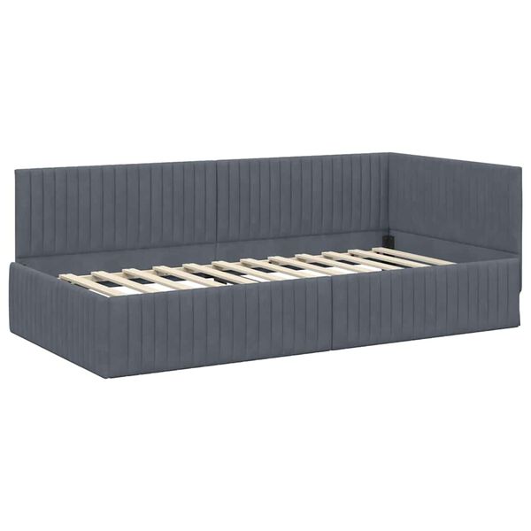 vidaXL Eckbettgestell mit Kopfteil Dunkelgrau 100 cm x 200 cm Samt