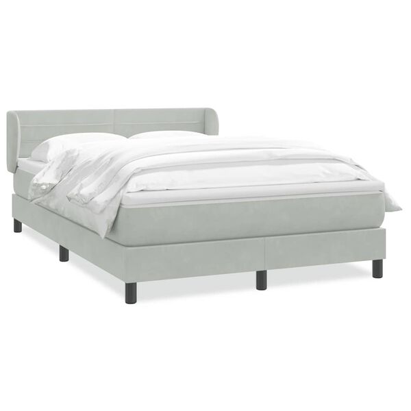 vidaXL Boxspringbett mit Matratze Hellgrau 140x210 cm Samt