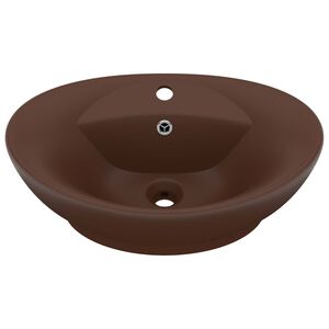 vidaXL Waschbecken &Uuml;berlauf Oval Matt Dunkelbraun 58,5x39cm Keramik