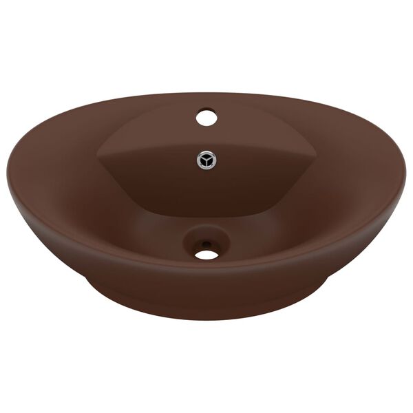 vidaXL Waschbecken &Uuml;berlauf Oval Matt Dunkelbraun 58,5x39cm Keramik