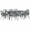 vidaXL 9-tlg. Garten-Essgruppe mit Kissen Grau Poly Rattan Glas