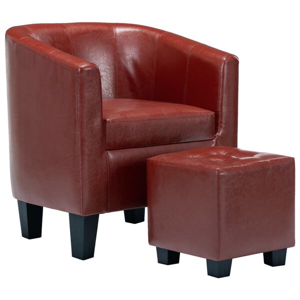 vidaXL Sessel mit Fu&szlig;hocker Weinrot Kunstleder