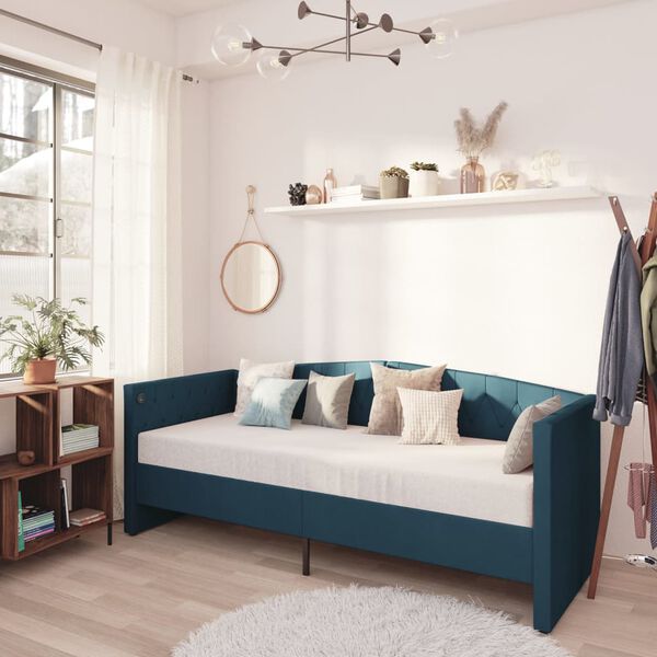 vidaXL Tagesbett mit Matratze USB Blau Samt 90x200 cm