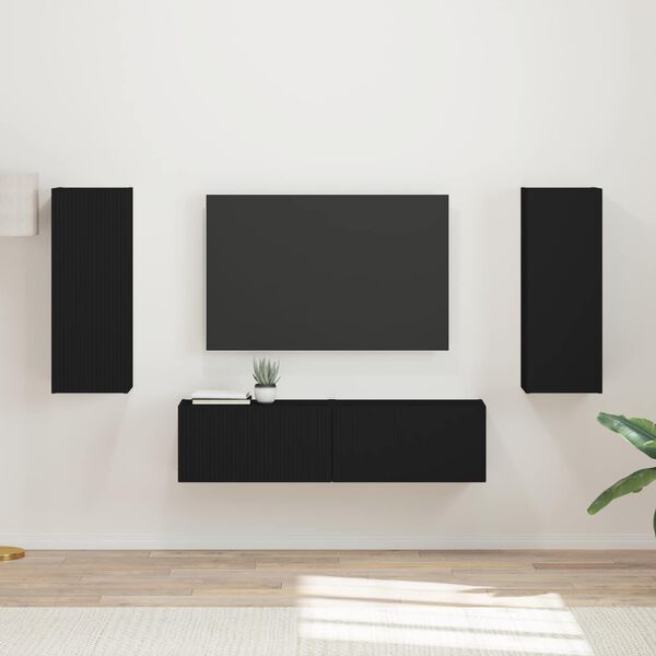 vidaXL TV-Schrankset Wandmontiert 2 pcs Schwarz Holzwerkstoff