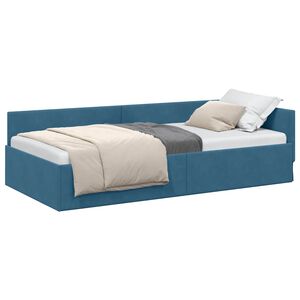 vidaXL Eckbettgestell Blau 90 cm x 190 cm Polyester und Sperrholz