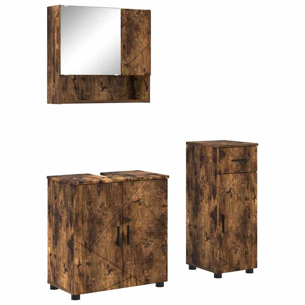 vidaXL Badezimmerm&ouml;bel-Set mit Schubladen 3 pcs Ger&auml;ucherte Eiche