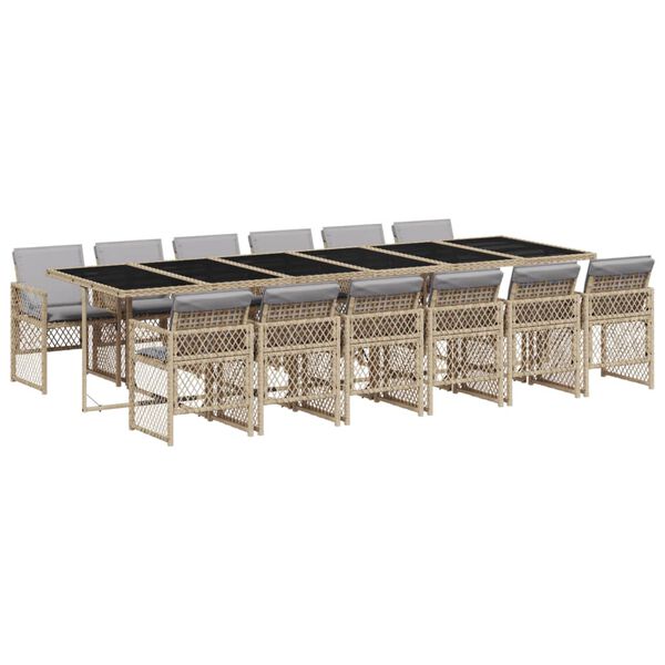 vidaXL 13-tlg. Garten-Essgruppe mit Kissen Beige Poly Rattan