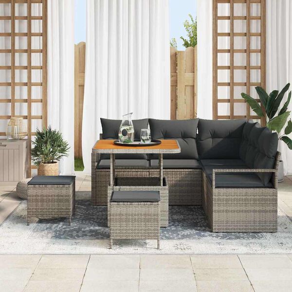 vidaXL Garten-Sofa-Set mit Kissen 8 pcs Grau Poly Rattan