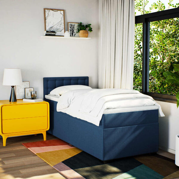 vidaXL Boxspringbett mit Matratze Blau 100x200 cm Stoff