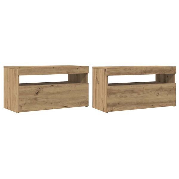 vidaXL TV-Schrank mit LED-Leuchten Artisan-Eiche 75x35x40 cm
