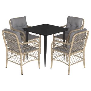vidaXL 5-tlg. Garten-Essgruppe mit Kissen Beigemischung Poly Rattan