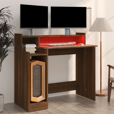 vidaXL Schreibtisch mit LEDs Braun Eiche-Optik 97x45x90 Holzwerkstoff