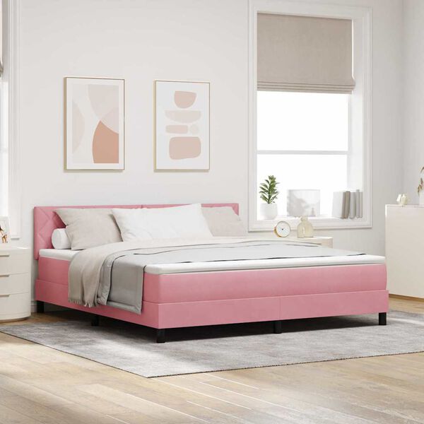 vidaXL Boxspringbett mit Matratze mit Kopfteil Rosa 180 x 200 cm Samt