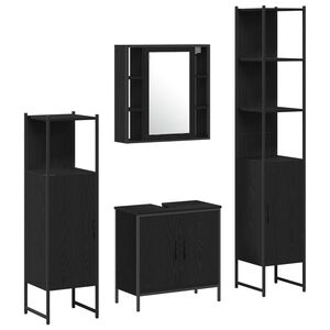 vidaXL Badezimmerm&ouml;bel-Set 4 Stk. Schwarz Holzwerkstoff
