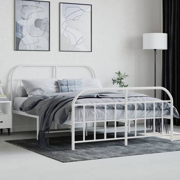 vidaXL Bettgestell mit Kopf- und Fu&szlig;teil Metall Wei&szlig; 140x190 cm