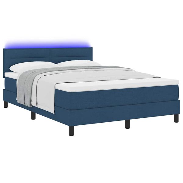 vidaXL Boxspringbett mit Matratze mit LED Blau 160 x 200 cm Stoff